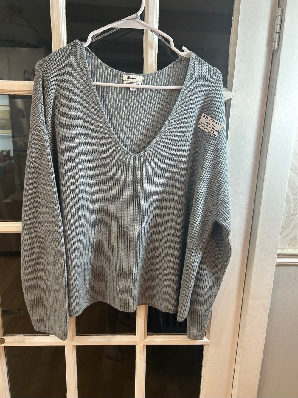 A36.     Light Gray V-Neck Ribbed Women's Sweater